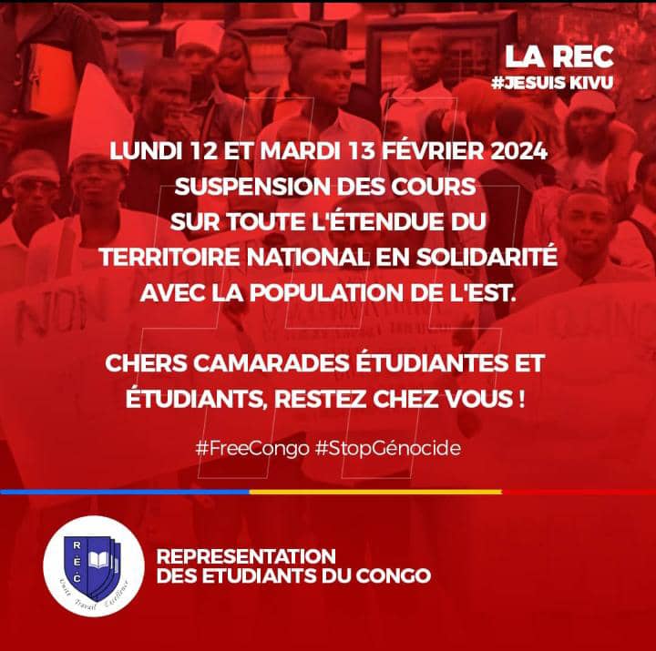 Guerre du M23 : la REC décrète deux jours de deuil dans tous les établissements de l&rsquo;ESU du pays lundi et mardi
